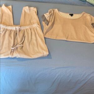 Tahari Pink and Gray Striped Pajama Set Soft Knit Comfort